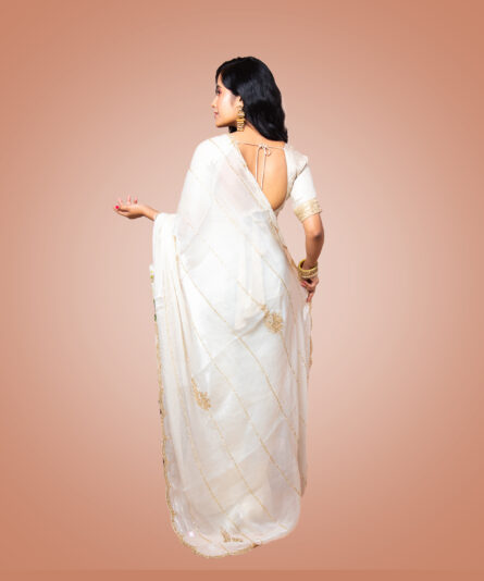 Kayaaz Women's Chiffon White Saree  With Unstitched Blouse Piece - Image 2