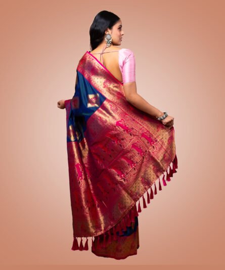 Kayaaz Women's Silk Navy blue Saree  With Unstitched Blouse Piece - Image 2