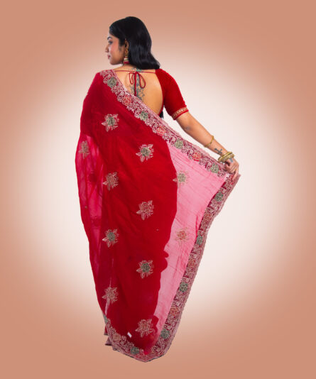 Kayaaz Women's Georgette dep red Saree  With Unstitched Blouse Piece - Image 2