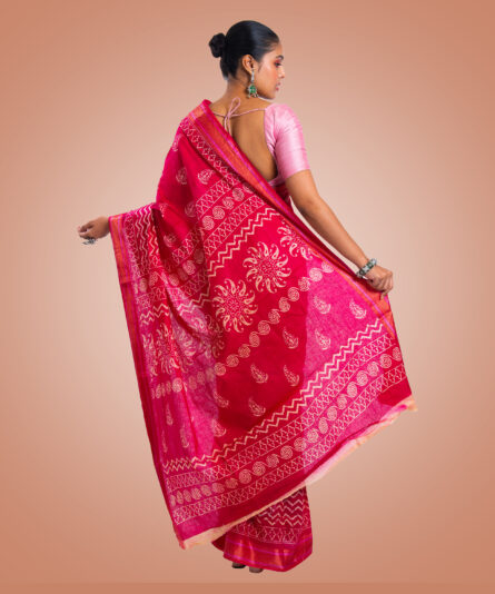 Kayaaz Women's  cotton pink Saree  With Unstitched Blouse Piece - Image 2