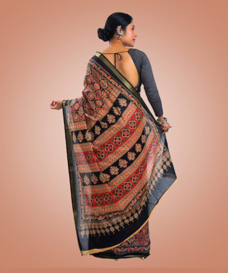 Kayaaz Women's  cotton Black Saree  With Unstitched Blouse Piece - Image 2