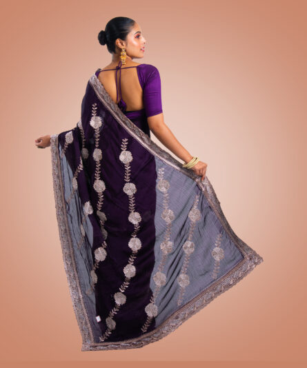 Kayaaz Women's Crunchy silk deep Vlolet Saree  With Unstitched Blouse Piece - Image 2