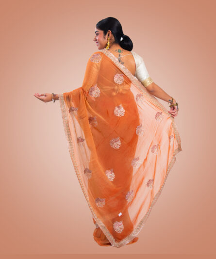 Kayaaz Women's Chiffon Peach Saree  With Unstitched Blouse Piece - Image 2