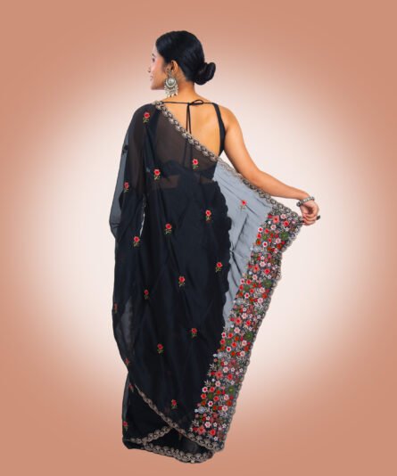 Classic Black Georgette Saree with a Flowing Drape - Image 8