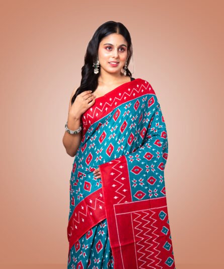 Kayaaz Women's  cotton Teal Saree  With Unstitched Blouse Piece - Image 2