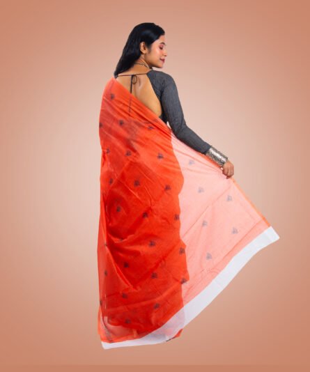 Kayaaz Women's  cotton Light orange Saree  With Unstitched Blouse Piece - Image 2