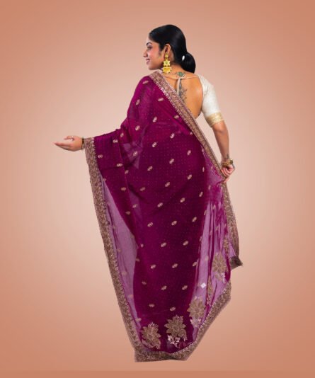 Kayaaz Women's Vichitra Silk Deep Magenta Saree  With Unstitched Blouse Piece - Image 2