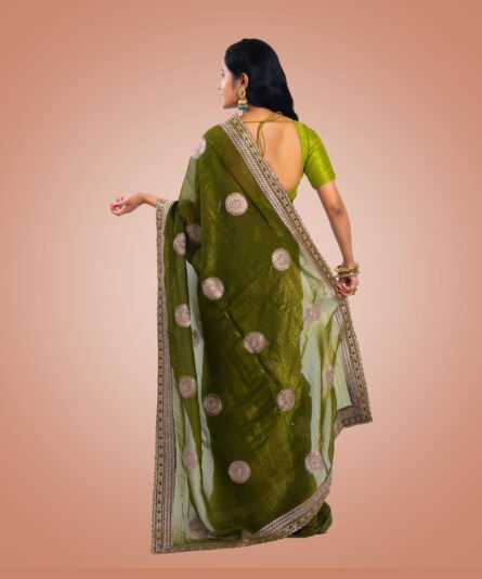 Kayaaz Women's Fancy Army green Saree  With Unstitched Blouse Piece - Image 2