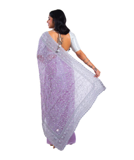 Kayaaz Women's BurBury Mauve Saree With Unstitched Blouse Piece - Image 6