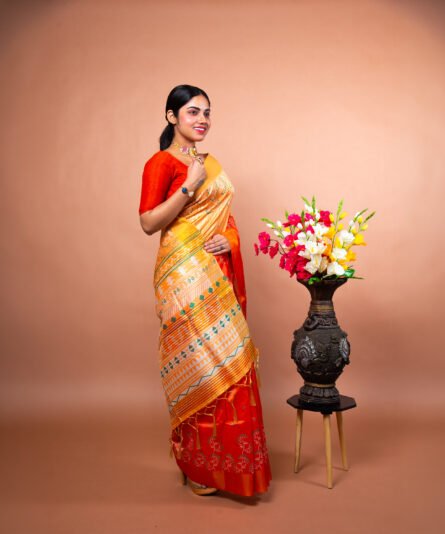 Kayaaz Women's  Bhagalpuri semi silk orange  Saree  With Unstitched Blouse Piece - Image 3