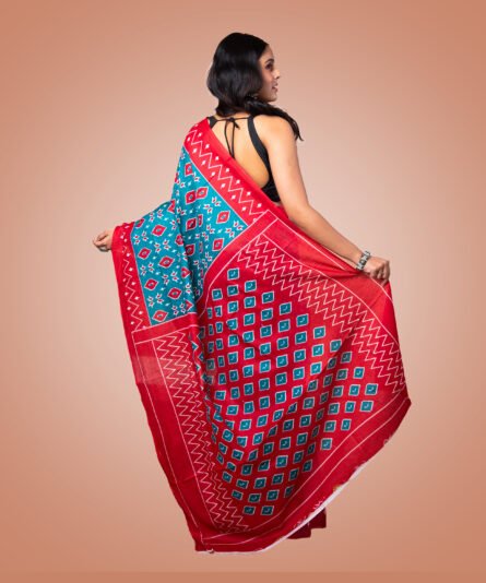 Kayaaz Women's  cotton Teal Saree  With Unstitched Blouse Piece - Image 3