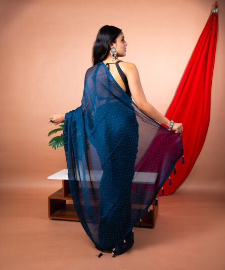 Kayaaz Women's Fancy Peacock blue  Saree  With Unstitched Blouse Piece - Image 2