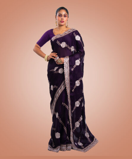 Kayaaz Women's Crunchy silk deep Vlolet Saree  With Unstitched Blouse Piece - Image 3