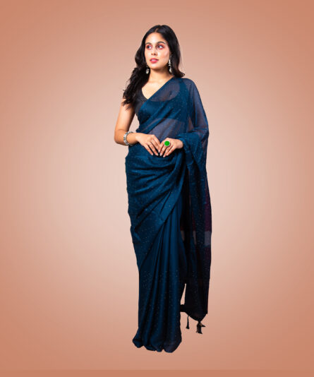 Kayaaz Women's Fancy Peacock blue  Saree  With Unstitched Blouse Piece - Image 3