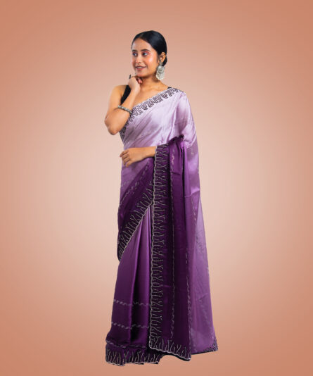 Kayaaz Women's Georgette Pastel Purple Saree  With Unstitched Blouse Piece - Image 3