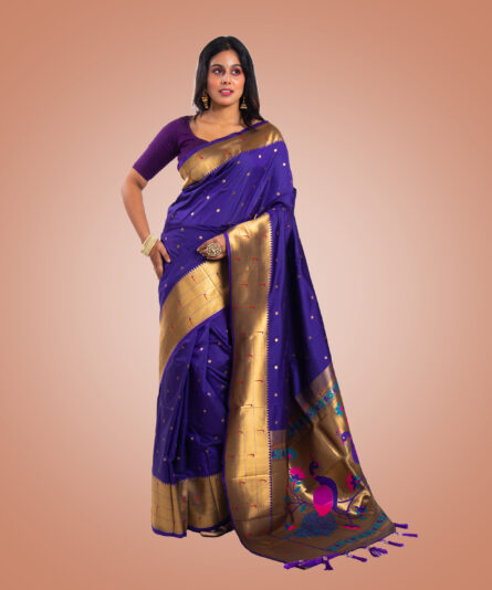 Kayaaz Women's Paithani Purple Saree  With Unstitched Blouse Piece - Image 3