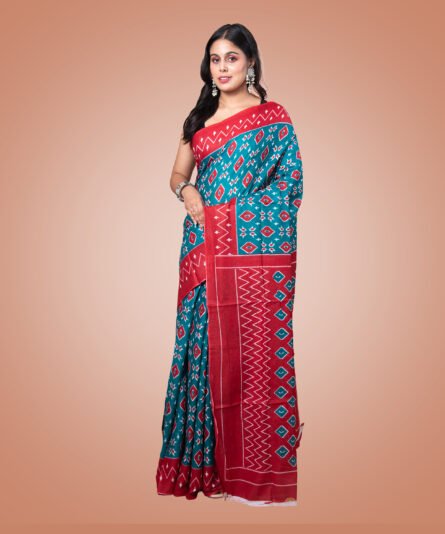 Kayaaz Women's  cotton Teal Saree  With Unstitched Blouse Piece - Image 4