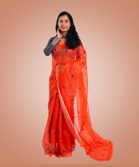 Kayaaz Women's  cotton Light orange Saree  With Unstitched Blouse Piece - Image 3