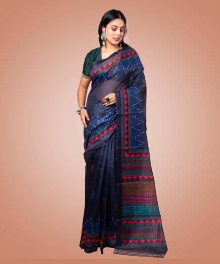 Kayaaz Women's  chanderi Dark navy blue Saree  With Unstitched Blouse Piece - Image 4