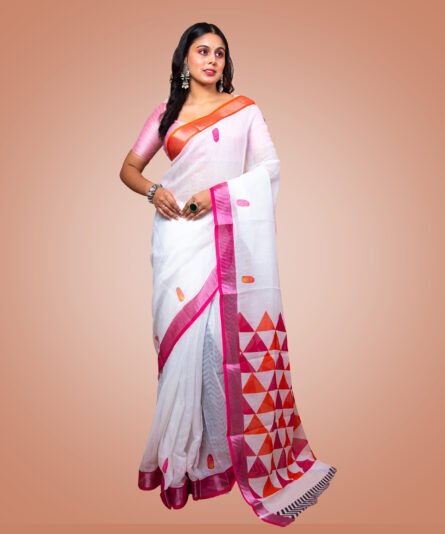 Kayaaz Women's  cotton White Saree  With Unstitched Blouse Piece - Image 6