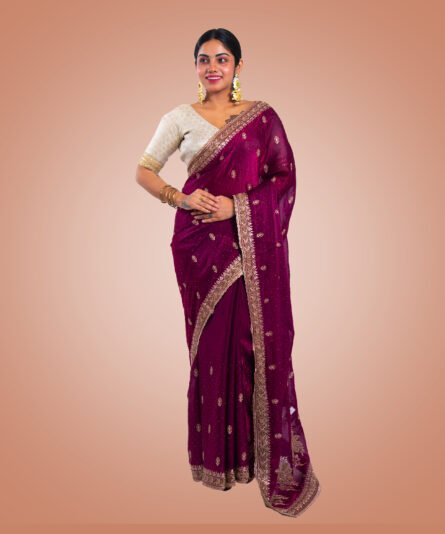 Kayaaz Women's Vichitra Silk Deep Magenta Saree  With Unstitched Blouse Piece - Image 3
