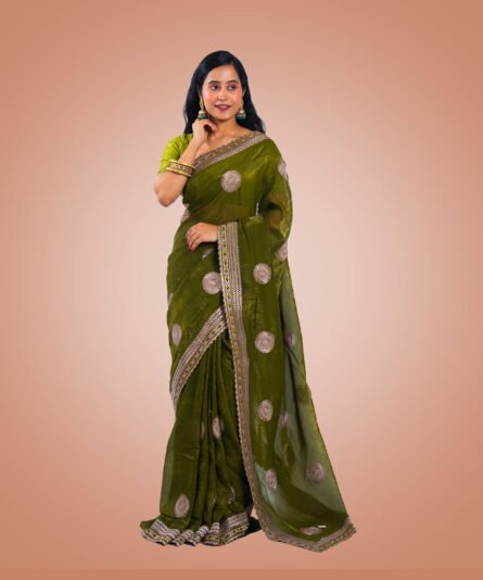 Kayaaz Women's Fancy Army green Saree  With Unstitched Blouse Piece - Image 3