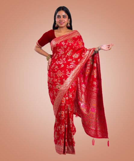 Kayaaz Women's  Mashrukatan silk Rani pink Saree  With Unstitched Blouse Piece - Image 3