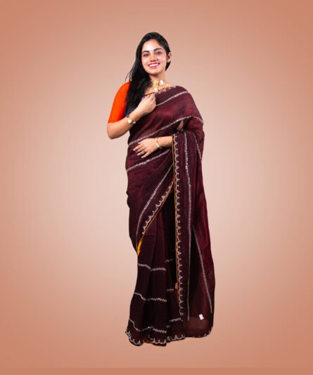 Kayaaz Women's Georgette Dark Maroon  Saree  With Unstitched Blouse Piece - Image 3