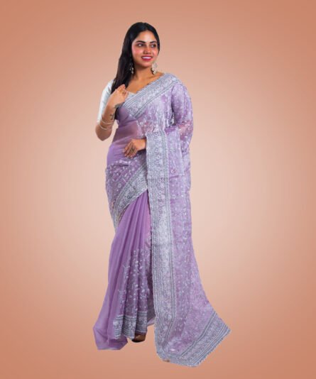 Burberry-Style Mauve Saree - Image 3