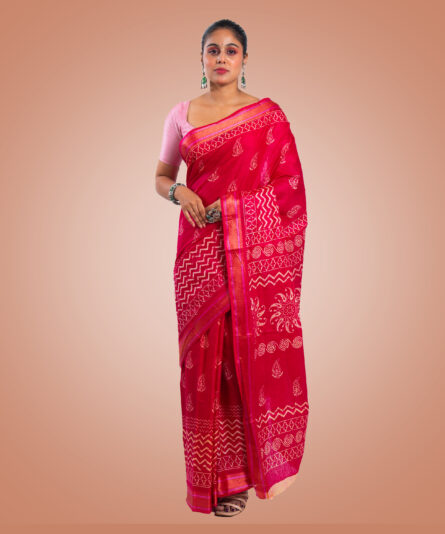 Kayaaz Women's  cotton pink Saree  With Unstitched Blouse Piece - Image 4