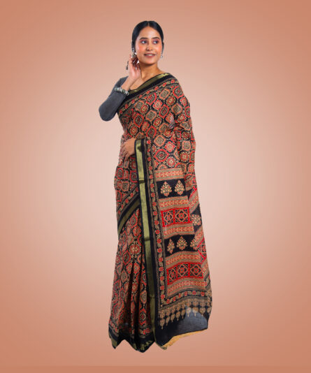 Kayaaz Women's  cotton Black Saree  With Unstitched Blouse Piece - Image 4