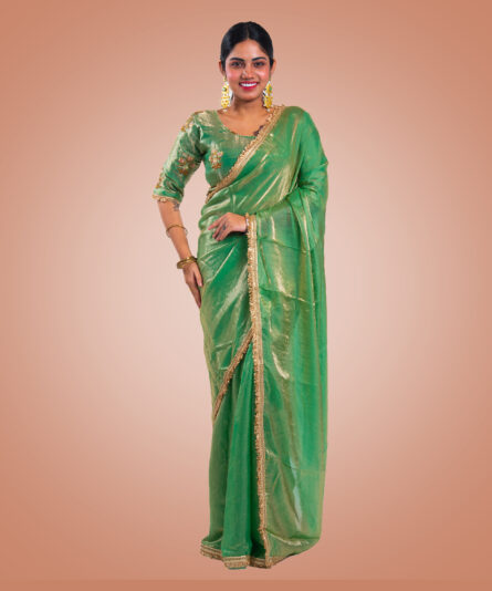 Kayaaz Women's Georgette Mint green Saree  With Unstitched Blouse Piece - Image 4