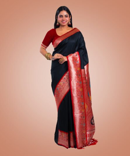 Kayaaz Women's Silk Black  Saree  With Unstitched Blouse Piece - Image 4