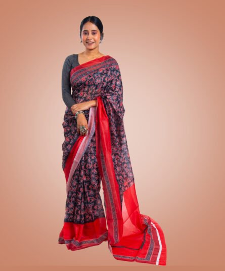 Kayaaz Women's  Linen Black Saree  With Unstitched Blouse Piece - Image 4