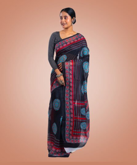 Kayaaz Women's  chanderi Navy Blue Saree  With Unstitched Blouse Piece - Image 4