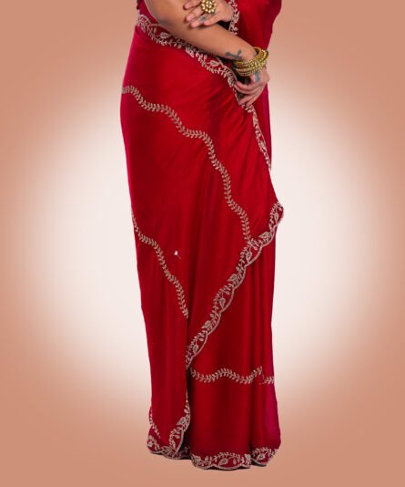 Tissue Saree in Rich Deep Red Tone - Image 5