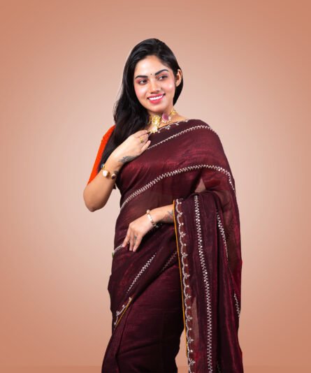 Kayaaz Women's Georgette Dark Maroon  Saree  With Unstitched Blouse Piece - Image 5