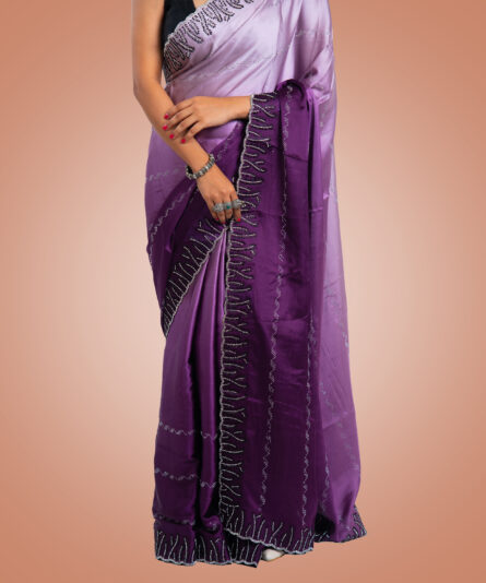 Kayaaz Women's Georgette Pastel Purple Saree  With Unstitched Blouse Piece - Image 5