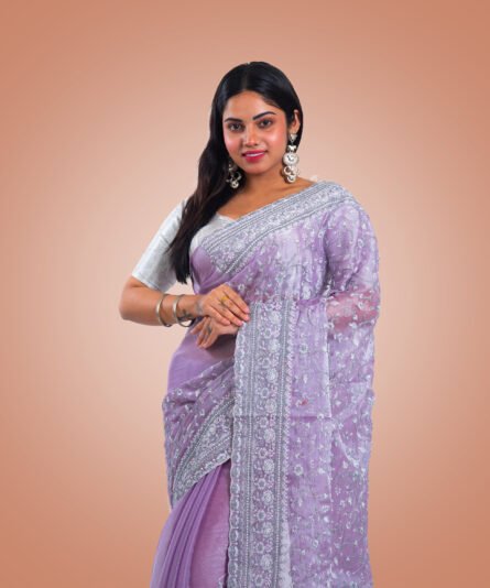 Burberry-Style Mauve Saree - Image 5