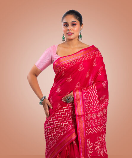 Kayaaz Women's  cotton pink Saree  With Unstitched Blouse Piece - Image 5
