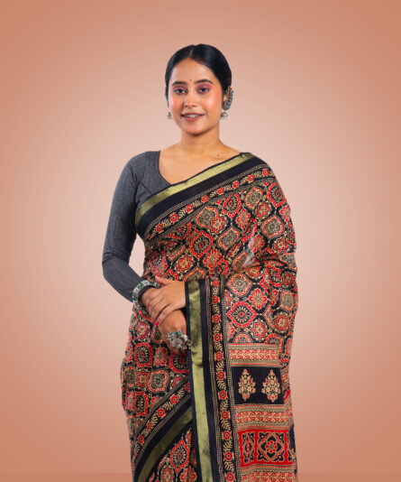 Kayaaz Women's  cotton Black Saree  With Unstitched Blouse Piece - Image 5