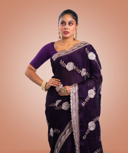 Kayaaz Women's Crunchy silk deep Vlolet Saree  With Unstitched Blouse Piece - Image 5