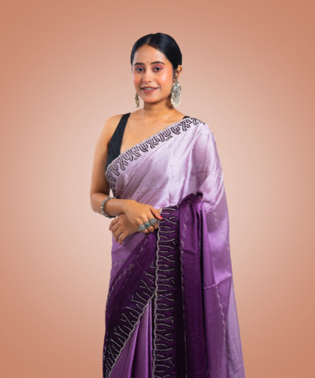 Kayaaz Women's Georgette Pastel Purple Saree  With Unstitched Blouse Piece - Image 6