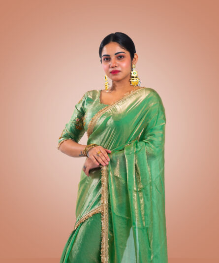 Kayaaz Women's Georgette Mint green Saree  With Unstitched Blouse Piece - Image 5