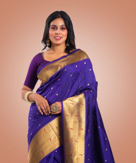 Kayaaz Women's Paithani Purple Saree  With Unstitched Blouse Piece - Image 5
