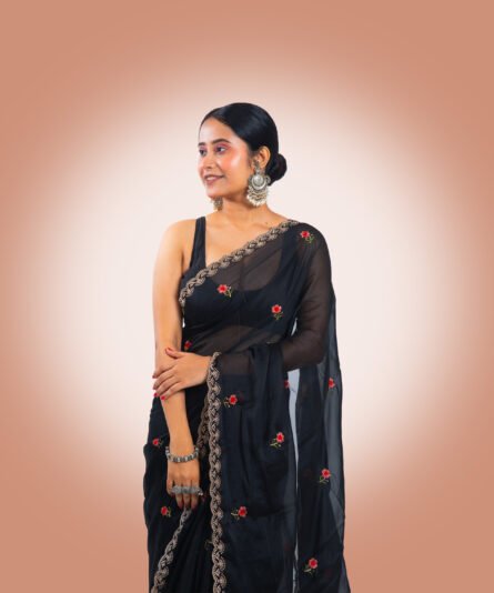 Classic Black Georgette Saree with a Flowing Drape - Image 4