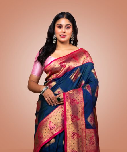 Kayaaz Women's Silk Navy blue Saree  With Unstitched Blouse Piece - Image 8