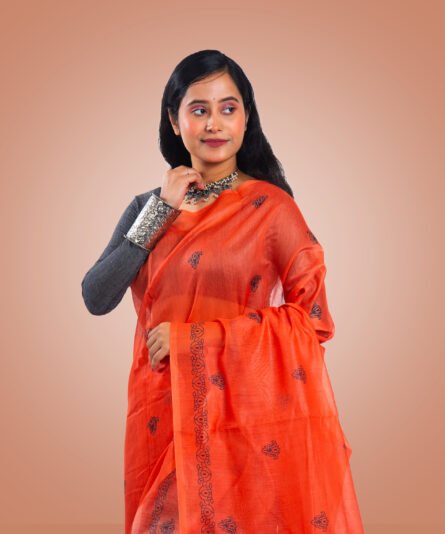 Kayaaz Women's  cotton Light orange Saree  With Unstitched Blouse Piece - Image 5