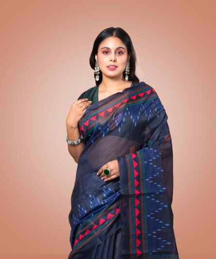 Kayaaz Women's  chanderi Dark navy blue Saree  With Unstitched Blouse Piece - Image 6