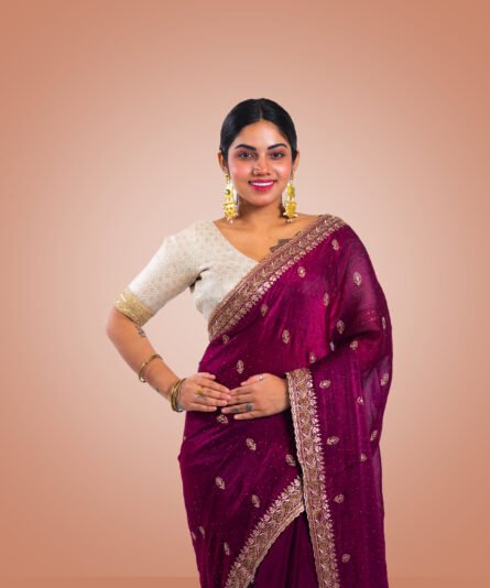 Kayaaz Women's Vichitra Silk Deep Magenta Saree  With Unstitched Blouse Piece - Image 5